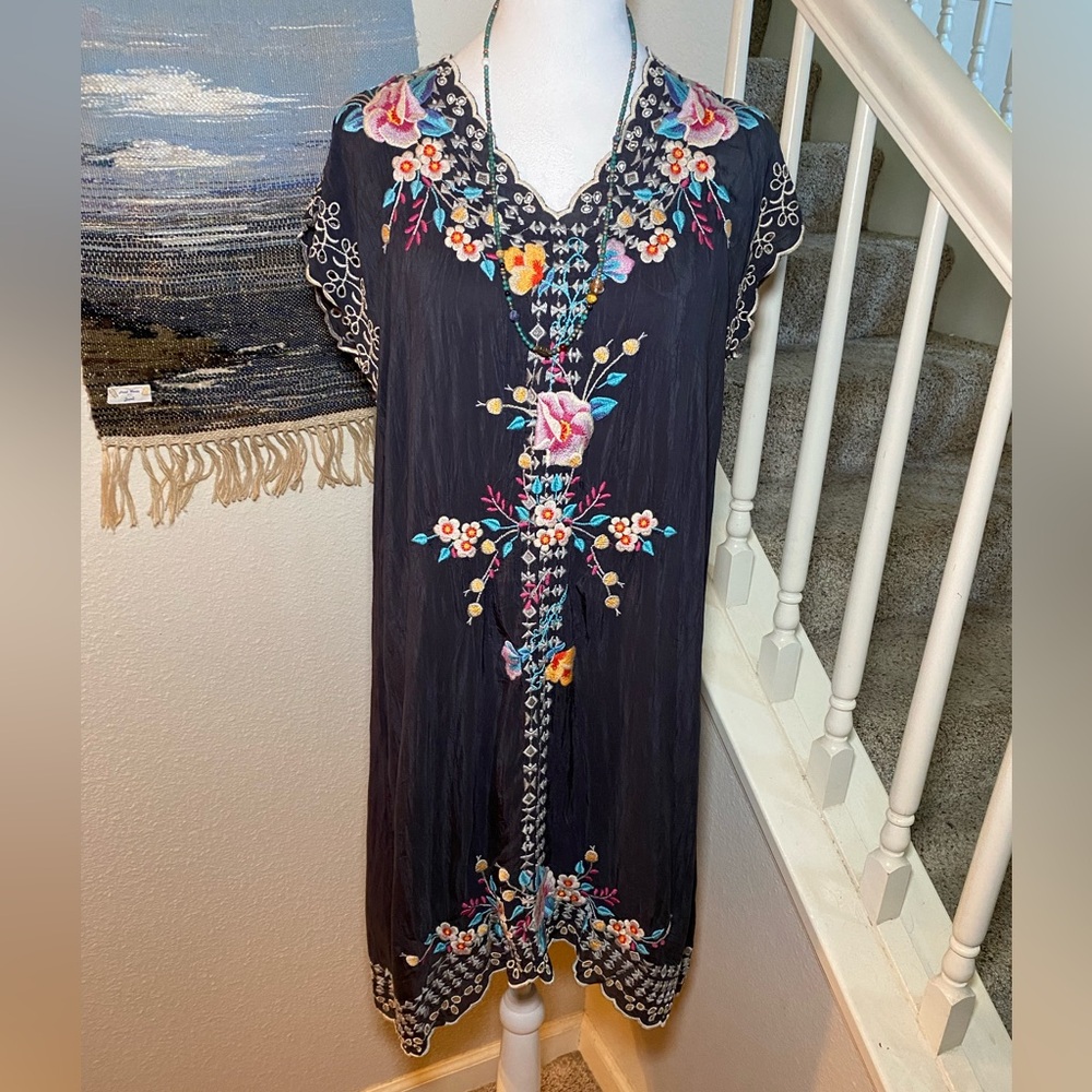 Johnny Was Keva Floral Embroidered Slip Dress Boho Chic size small
